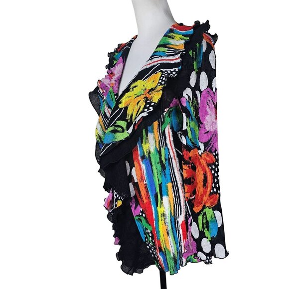 Rossi Roma Crinkle Floral Colorful Jacket/Blouse S Abstract Artsy Vibrant Topper - Picture 9 of 12